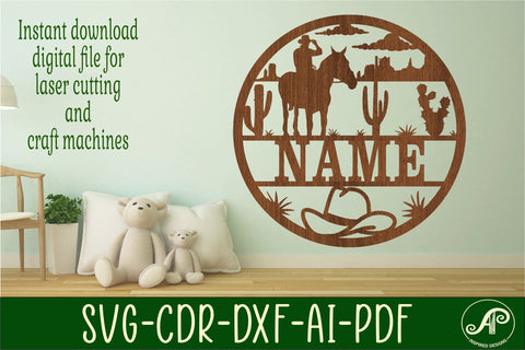 Cowboy name sign svg laser cut template SVG APInspireddesigns 
