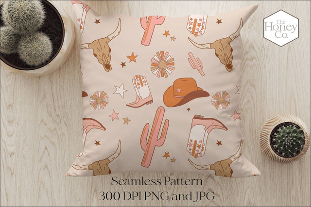 Cowboy Seamless Pattern Western Cactus Sublimation PNG Digital Pattern The Honey Company 
