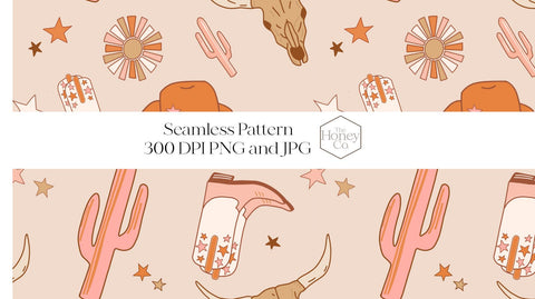 Cowboy Seamless Pattern Western Cactus Sublimation PNG Digital Pattern The Honey Company 