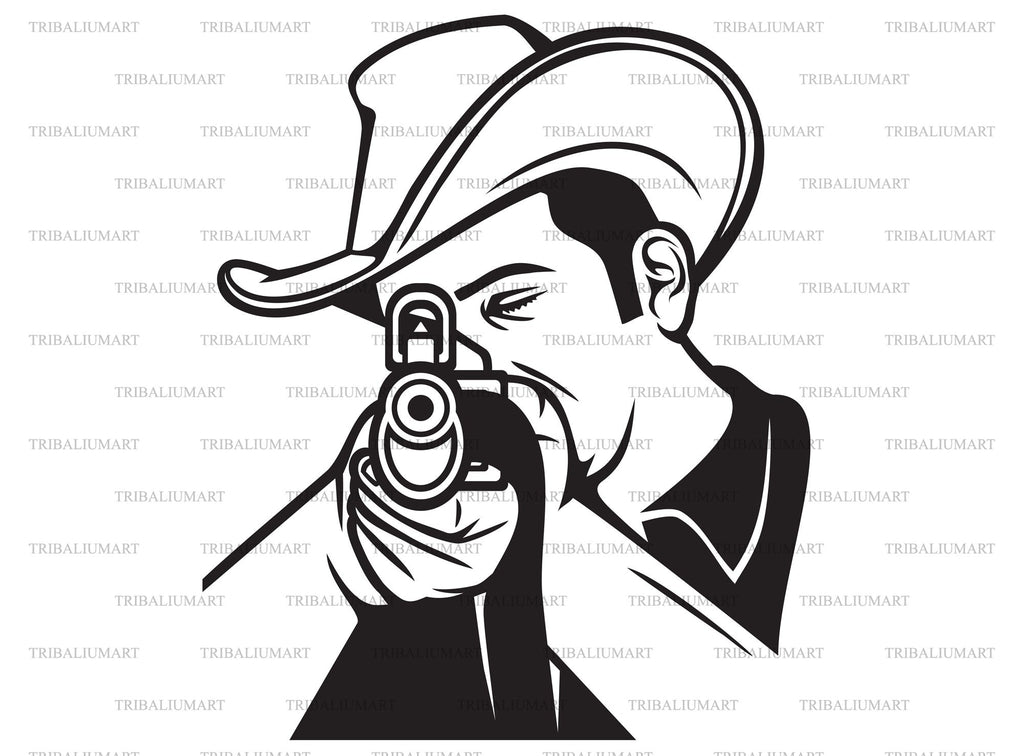 Cowboy shooting a rifle. Cut files for Cricut. Clip Art (eps, svg, pdf ...