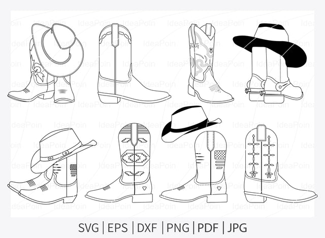 Cowboy Svg, Cowboy Boot Outline, Cowboy boots svg, Cowboy vector, Cowgirl Boots Svg, Cowboy Hat Svg, Cowboy hat png SVG Dinvect 