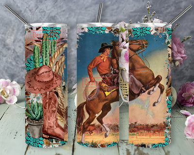 Cowboy Tumbler Wrap 20oz Skinny, Western Design Sublimation PNG Cowboy Cactus Turquoise Design waterslide, Western Wrap Download Sublimation DesignSVG 