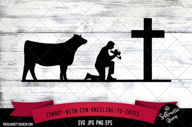 Cowboy with cow kneeling to cross SVG, Praying at Memorial Cross -Vector Art Commercial & Personal Use- Cricut,Silhouette,Cameo,Vinyl Cut SVG Loveleen Kaur 