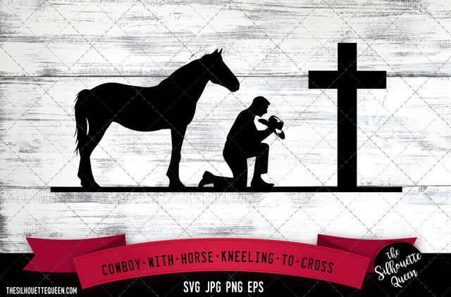 Cowboy with horse kneeling to cross SVG, Praying at Memorial Cross -Vector Art Commercial & Personal Use- Cricut,Silhouette,Cameo,Vinyl Cut SVG Loveleen Kaur 