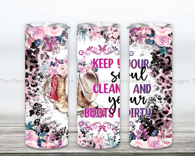 Cowgirl Boots 20oz Skinny Tumbler Sublimation, Country Cowgirl Tumbler Design Seamless, Western Floral Tumbler Wrap Sublimation ToriDesigns 