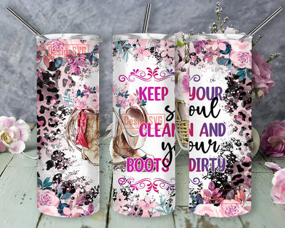 Cowgirl Boots 20oz Skinny Tumbler Sublimation, Country Cowgirl Tumbler Design, Western Floral Tumbler Wrap - PNG Instant Download Sublimation DesignSVG 