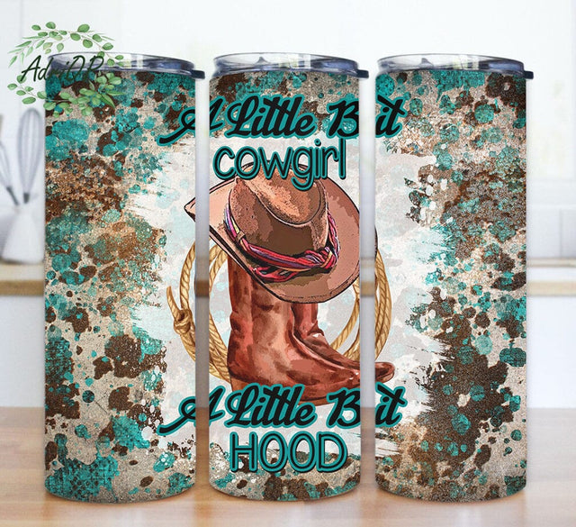 Cowgirl Boots And Hat 20oz Skinny Tumbler, A Little Bit Cowgirl A Little Bit Hood Tumbler Png, Cowhide Turquoise Tumbler Wrap, Cowgirl Tumbler Design, Western Sublimation Png, Digital Download Sublimation AdriOP 