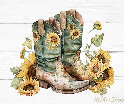 Cowgirl Sunflower Boots Png, Sublimation Png Sublimation _HelArtShop_ 