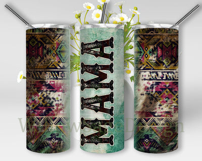 Cowhide Aztec Mama 20oz Skinny Tumbler Png, Rustic Teal Wood Mom Tumbler Wrap, Aztec Tumbler, Mama Rustic Western Tumbler Sublimation WillowSageDesign 