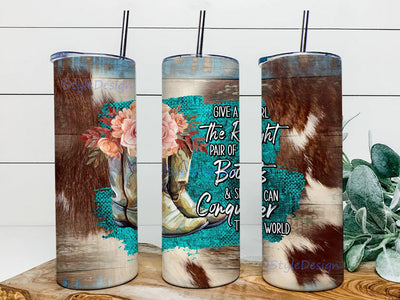 Cowhide Cowgirl Boots Sublimation PNG, 20oz Skinny Tumbler, Sublimation Designs, Tumbler Wrap, Coffee Tumbler Template, Digital Download Sublimation iStyleDesign 