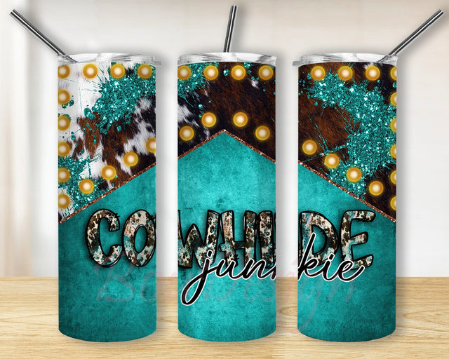 Cowhide Junkie Tumbler Png, Western 20oz Skinny Tumbler, Cowhide Turquoise Tumbler Wrap, Western Country Sublimation Design, Digital Download Sublimation BouDesign 