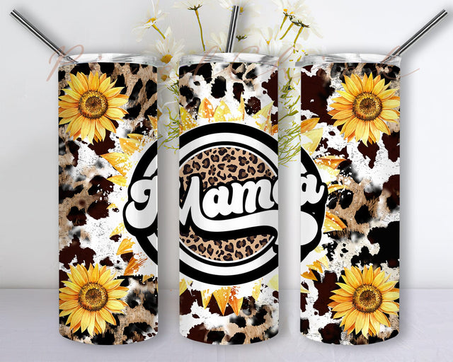 Cowhide Leopard Sunflower Mama 20oz Skinny Tumbler Design Sublimation, Sunflower Mama Tumbler, Western Mama Png, Digital Download Sublimation PixelChick 