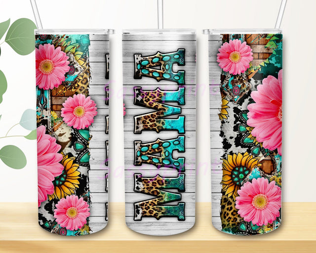Cowhide Mama 20oz Skinny Tumbler Png, Leopard Sunflower Tumbler, Mama Tumbler, Mama Floral Cowhide Western Tumbler, Floral Cowhide, Mama Sunflower Png Sublimation sassyprint 