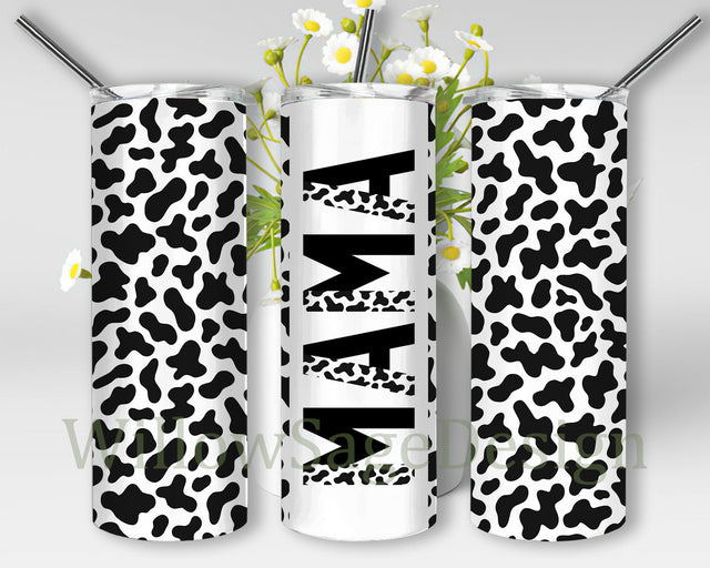 Cowhide Mama Full Tumbler Wrap, Mama 20oz Skinny Tumbler, Cow Print Sublimation Design, Mother's Day Gift, Digital Download Sublimation WillowSageDesign 
