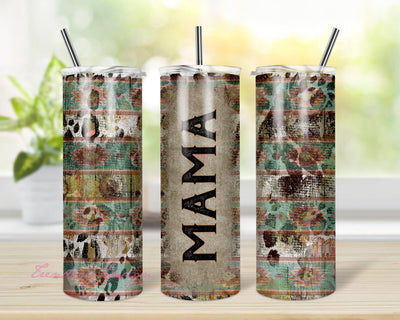 Cowhide Mama Tumbler PNG, Aztec Print Sublimation Design, 20 oz Skinny Tumbler, Rustic Teal Wood Mom Tumbler Wrap, Digital Download File Sublimation TrendingDesign 