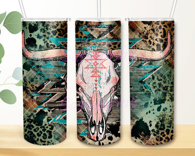 Cowhide Skull Western Tumbler Wrap, Sublimation Design, 20 oz Skinny Tumbler, Aztec Cow Skull Tumbler PNG, Digital Download Sublimation sassyprint 