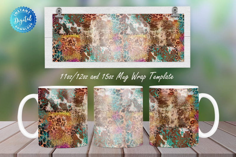 Cowhide Teal 11, 12 & 15 Oz Mug Sublimation Sublimation Regulrcrative 