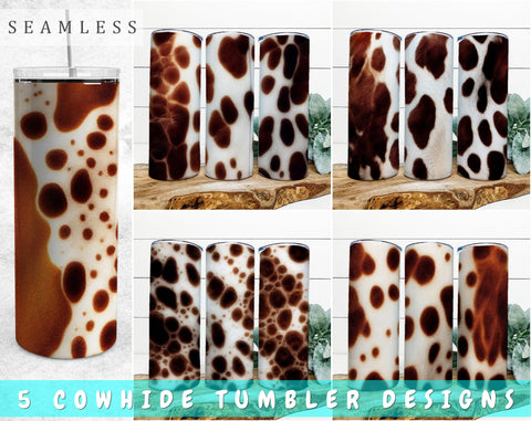 Cowhide Tumbler Sublimation Designs Bundle, 20 Oz Skinny Tumbler Cow Hide Designs, Cowgirl Tumbler PNG, Heifer Tumbler PNG, 5 Designs Sublimation HappyDesignStudio 