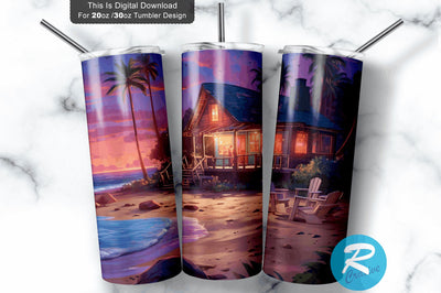 Cozy Beach Landscape 20 Oz / 30 Oz Tumbler PNG Sublimation Regulrcrative 