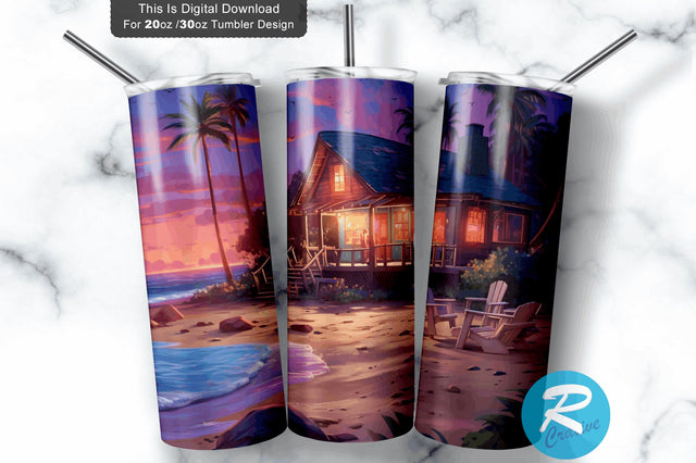 Cozy Beach Landscape 20 Oz / 30 Oz Tumbler PNG Sublimation Regulrcrative 