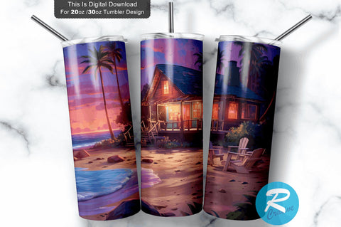 Cozy Beach Landscape 20 Oz / 30 Oz Tumbler PNG Sublimation Regulrcrative 