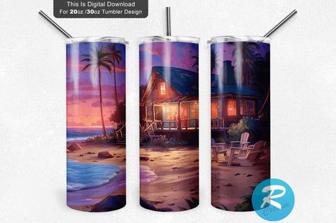 Cozy Beach Landscape 20 Oz / 30 Oz Tumbler PNG Sublimation Regulrcrative 