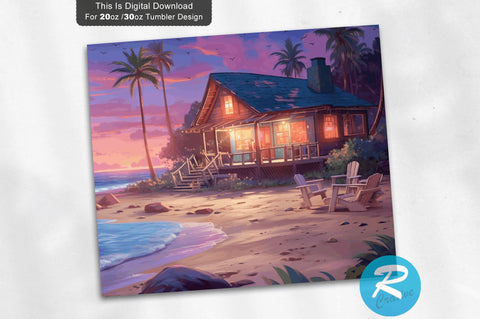 Cozy Beach Landscape 20 Oz / 30 Oz Tumbler PNG Sublimation Regulrcrative 