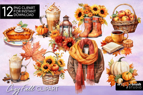 Cozy Fall Clipart Bundle, Autumn Sublimation Bundle Sublimation OrangeBrushStudio 