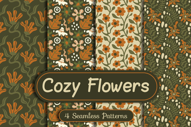 Cozy Flowers Seamless Patterns Digital Pattern Rin Green 