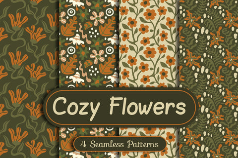 Cozy Flowers Seamless Patterns Digital Pattern Rin Green 