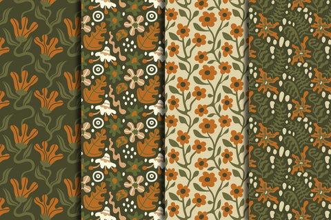Cozy Flowers Seamless Patterns Digital Pattern Rin Green 