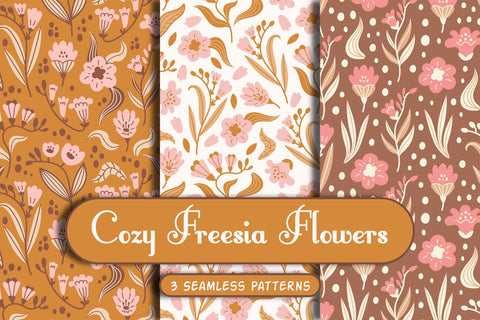Cozy Freesia Flowers Seamless Patterns Digital Pattern Rin Green 