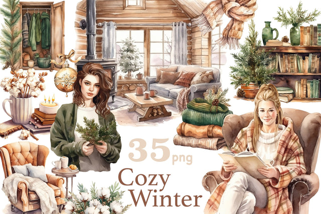 Cozy Winter Clipart Bundle | Christmas Illustration PNG Set SVG GlamArtZhanna 