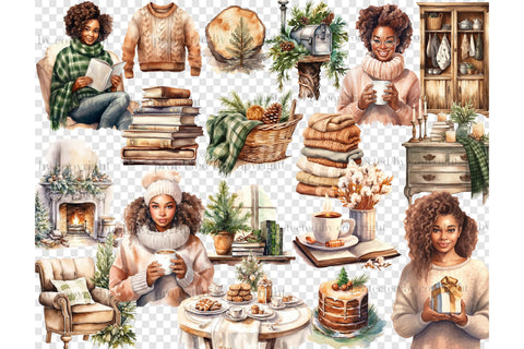 Cozy Winter Clipart | Reading Black Girl Clipart SVG GlamArtZhanna 