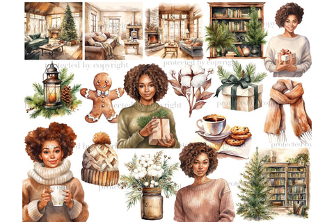 Cozy Winter Clipart | Reading Black Girl Clipart SVG GlamArtZhanna 