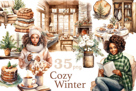 Cozy Winter Clipart | Reading Black Girl Clipart SVG GlamArtZhanna 