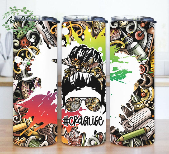 Craft Life Tumbler Png, Messy Bun Hair 20oz Skinny Tumbler, Craft Tumbler Wrap, Crafting Tumbler Design, Crafter Gift, Digital Download Sublimation AdriOP 