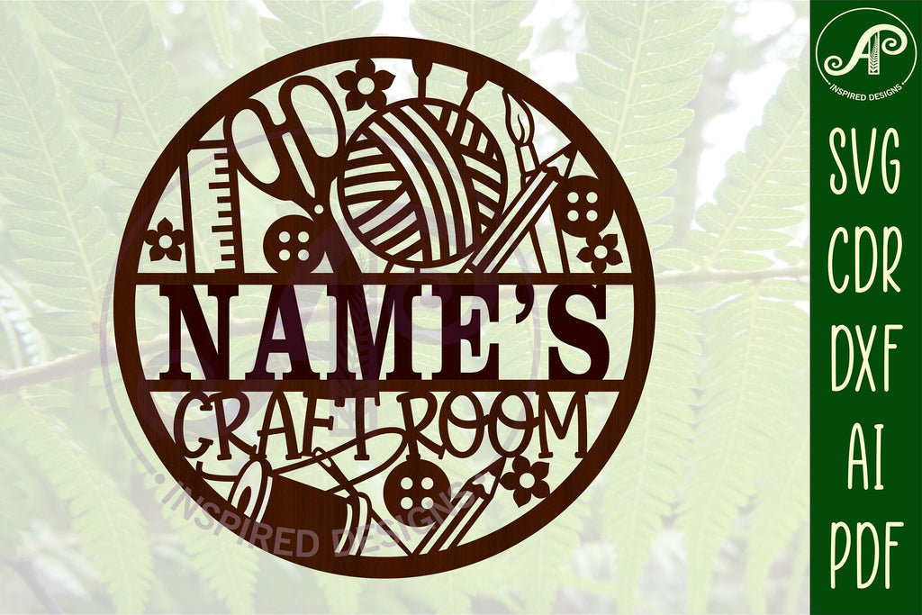 Craft room name sign svg laser cut template - So Fontsy