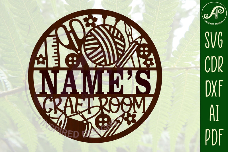 Craft room name sign svg laser cut template So Fontsy