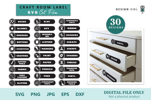 Craft Room Organization Labels - SVG Files SVG Design Owl 