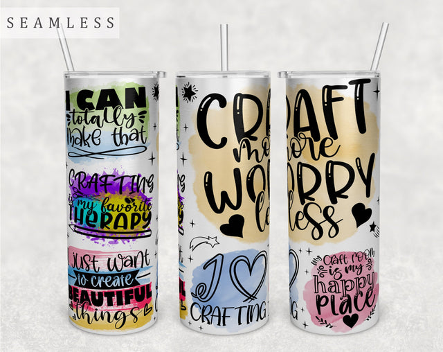 Crafting Quotes Tumbler Wrap, 20 Oz Skinny Tumbler Sublimation Design, Seamless Crafting Sayings Tumbler PNG Sublimation HappyDesignStudio 