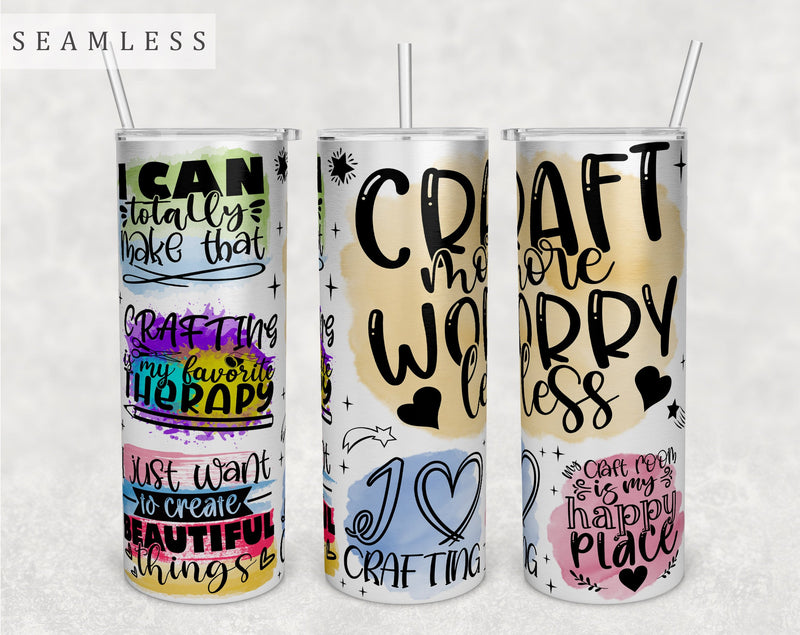 Crafting Quotes Tumbler Wrap, 20 Oz Skinny Tumbler Sublimation Design, Seamless Crafting Sayings Tumbler PNG Sublimation HappyDesignStudio 