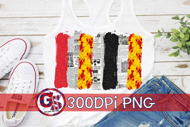 Crawfish and Newspaper Brushstrokes PNG for Sublimation-Crawfish Sublimation Greedy Stitches 