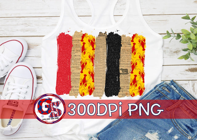 Crawfish and Vintage Newspaper Brushstrokes PNG for Sublimation-Crawfish Sublimation Greedy Stitches 