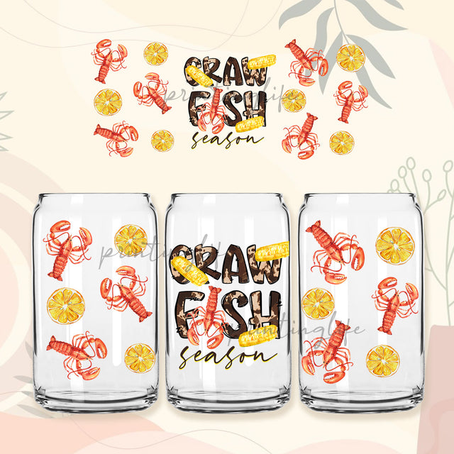 Crawfish Season Glass Can Wrap, Crawfish Digital Download Sublimation Design, Crawfish Season 16oz Template, Seafood Lover glass can Sublimation PrintingLife 