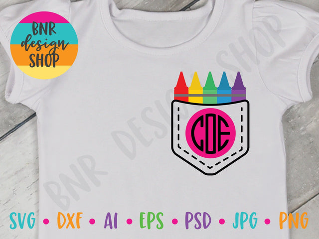 Crayon Monogram SVG File, Back to School SVG, First Day of School SVG, Teacher SVG, SVG Cut File for Cricut Cutting Machines and Vinyl Crafting SVG BNRDesignShop 