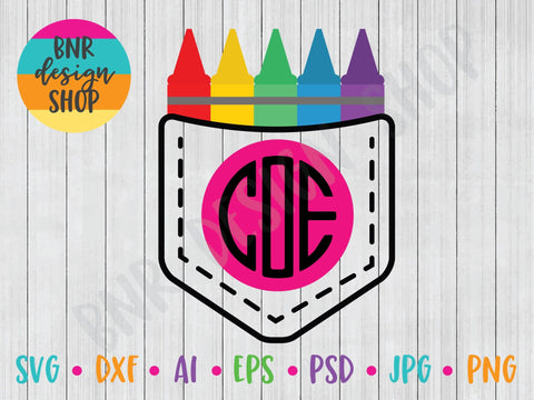 Crayon Monogram SVG File, Back to School SVG, First Day of School SVG, Teacher SVG, SVG Cut File for Cricut Cutting Machines and Vinyl Crafting SVG BNRDesignShop 