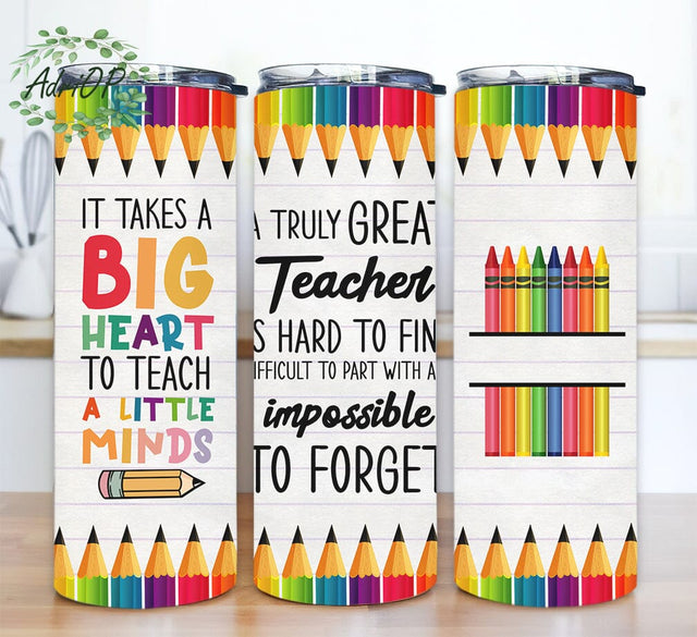 Crayon Pencil 20oz Skinny Tumbler Png, It Take A Big Heart Gift For Teacher, Teacher Life Back To School Tumbler Png, Teacher Appreciation Png Sublimation AdriOP 