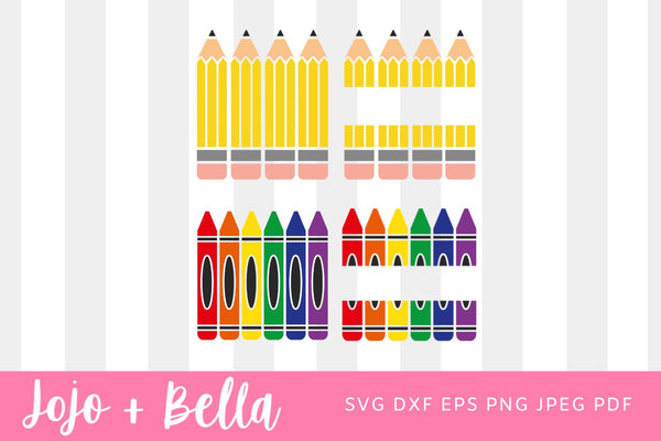 Crayons & Pencils Circle Monogram Frames SVG Cut File & Clipart