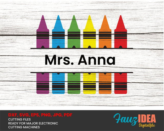 Crayon Split Monogram Svg, Teacher Crayon Svg, High Resolution Digital Download , Kindergarten Pre-K, Kids Svg File for Cricut & Silhouette SVG Fauz 